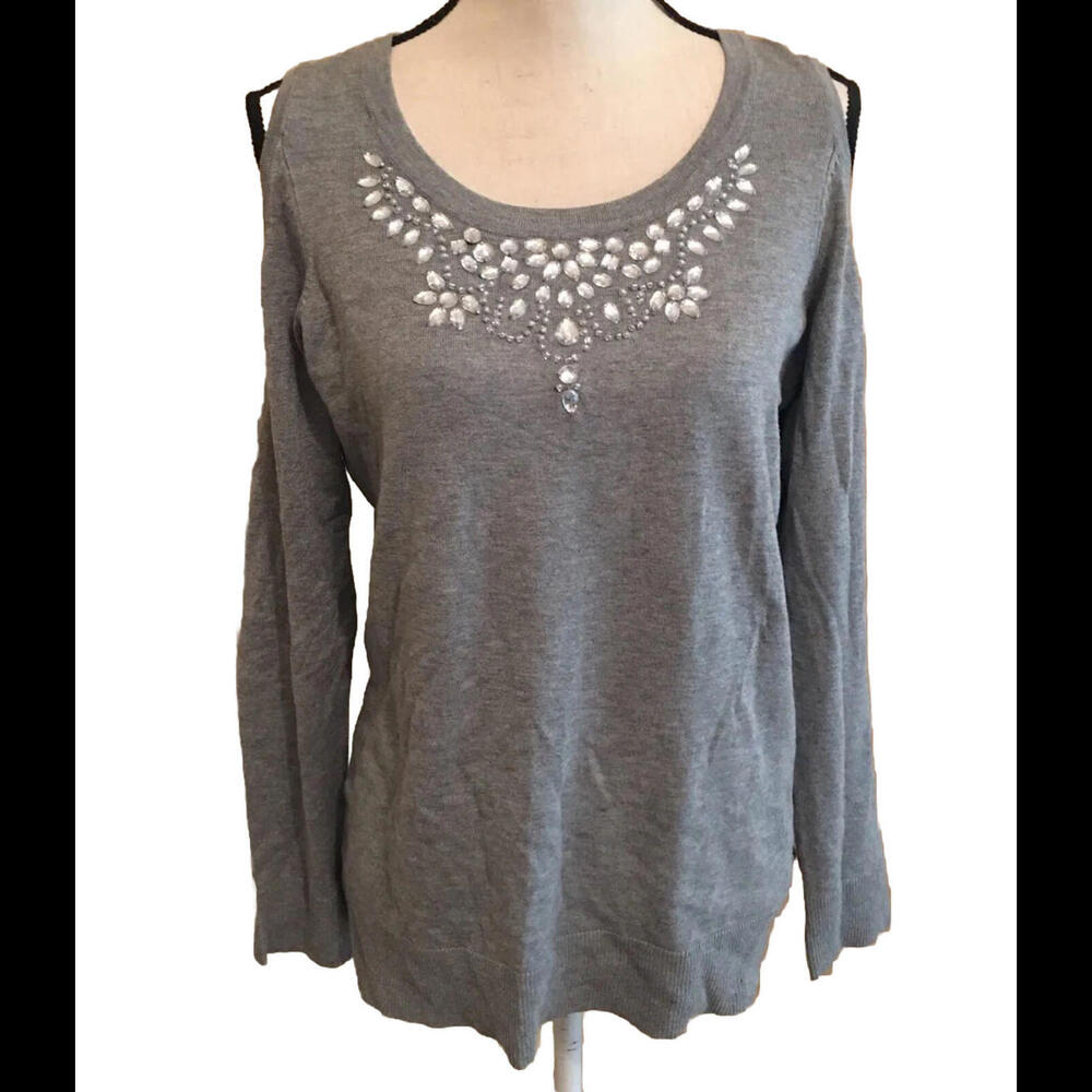 🧣🩶Red (brand) - long sleeve Sweater Size M Medium Heather Grey Open Shoulder
